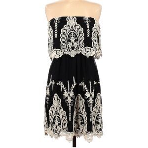 Hot & Delicious Strapless Embroidered Lace Ruffled Dress